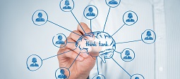 Think tank team concept. Think about human resources or customers. Brain and personnel (team) of think tank organization.